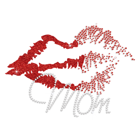 Blazing Red Lips Glitter Rhinestone T-shirt Transfers